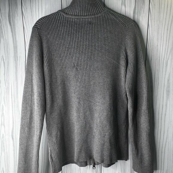 Eddie Bauer Women Soft Gray Knit Full Zip Ribbed Sweater Medium y2K - Picture 3 of 7